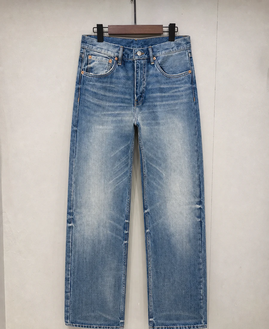 Heavyweight men’s vintage straight-leg jeans sample produced by Beilin Denim