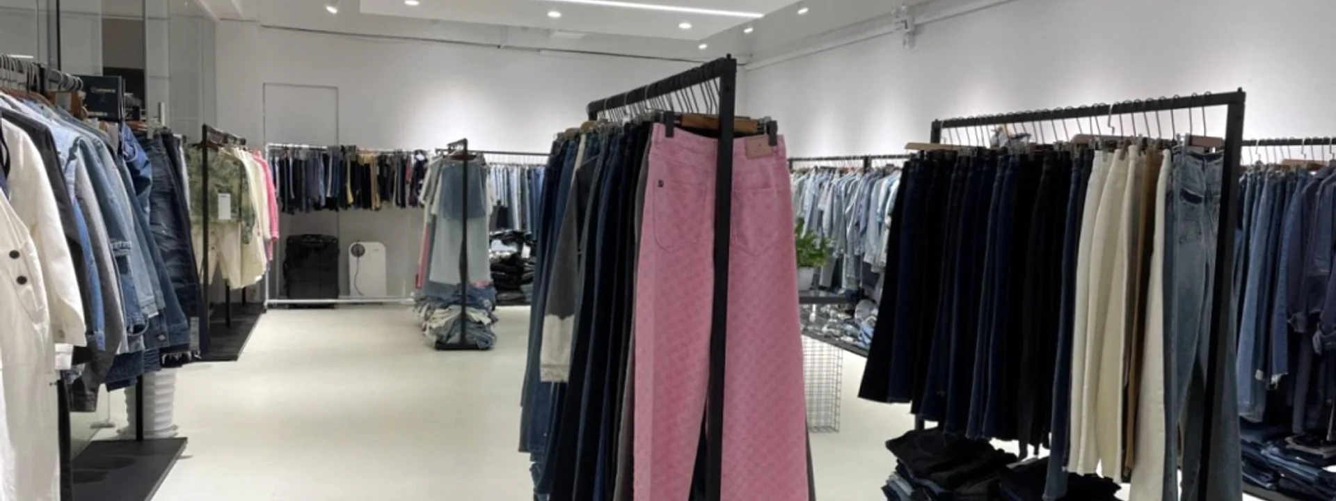 Beilin Denim showroom displaying custom denim samples in Foshan, China
