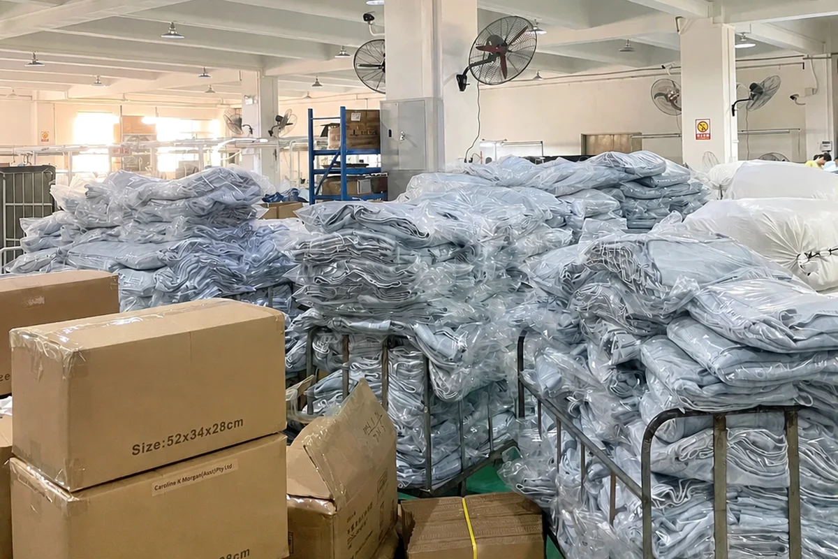 Finished denim garment packing and shipment preparation