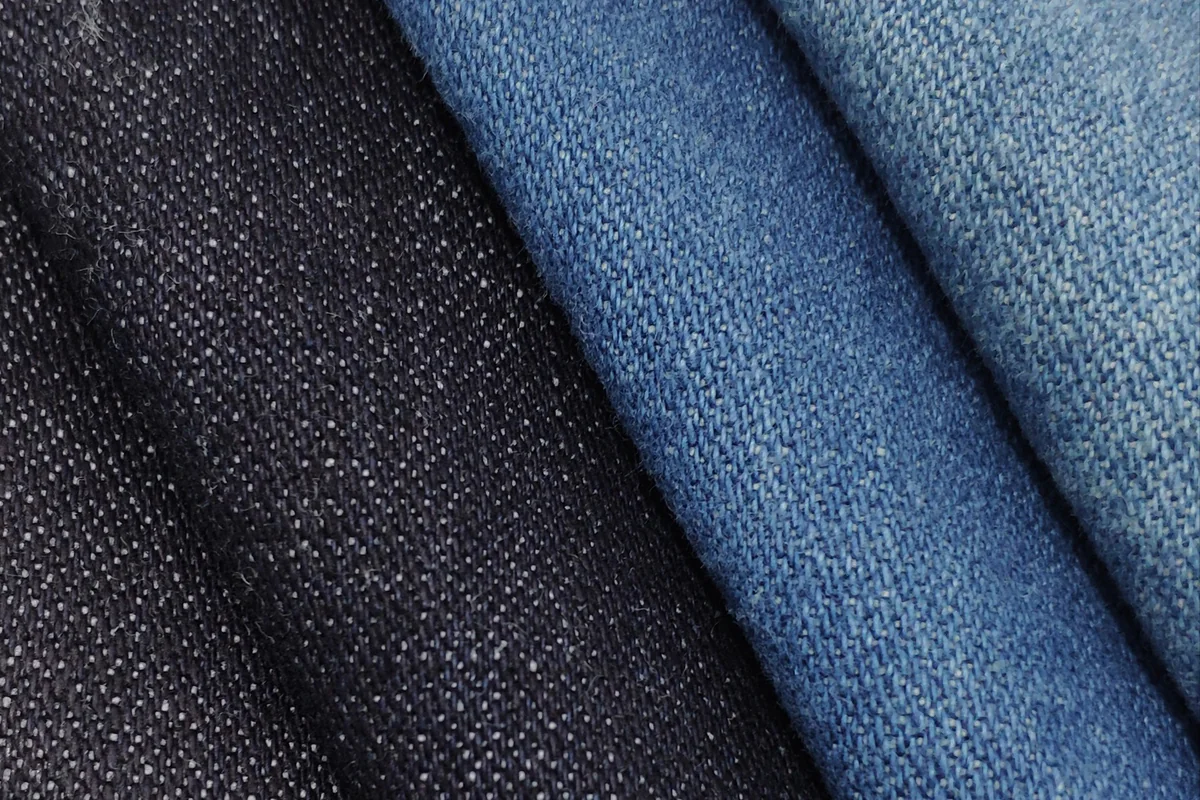 Black and blue denim fabric options showing different colors and weave textures