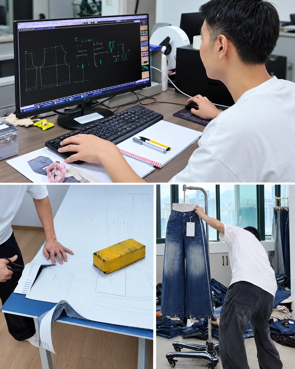 Denim product development from CAD pattern making to pattern cutting and finished sample review